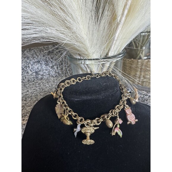 Vintage Sweet Romance Bird & Birdhouse Charm Bracelet 7" - Picture 1 of 7